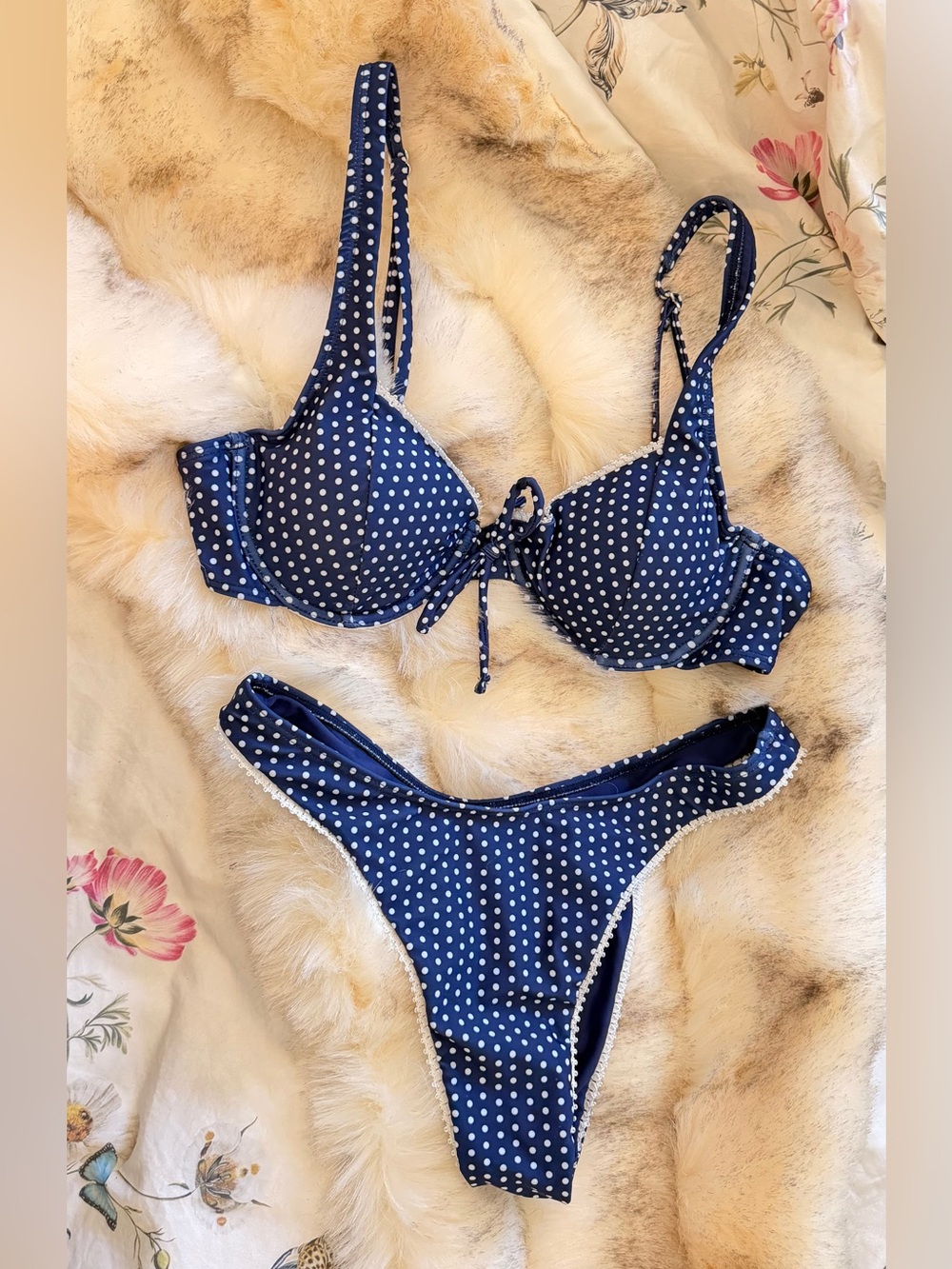 Sea Molly Polka Dot Navy Blue Underwire Bikini Set with Tie-Front